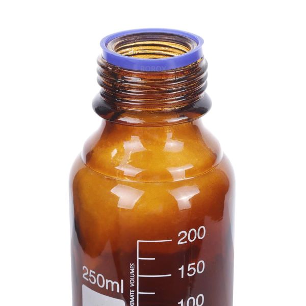 Borox Amber Cam Şişe 250 ml - Vida Kapaklı Boş Numune Şişesi - Otoklav Şişe - 20 Adet Toptan