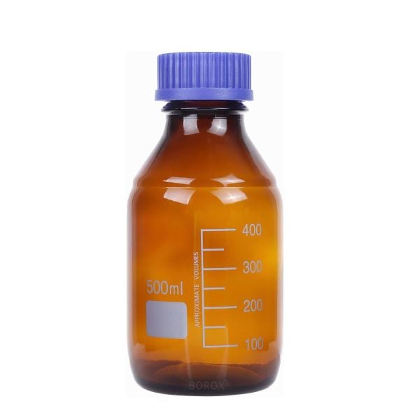 Borox Amber Cam Şişe 500 ml - Vida Kapaklı Boş Numune Şişesi - Otoklav Şişe - 16 Adet Toptan