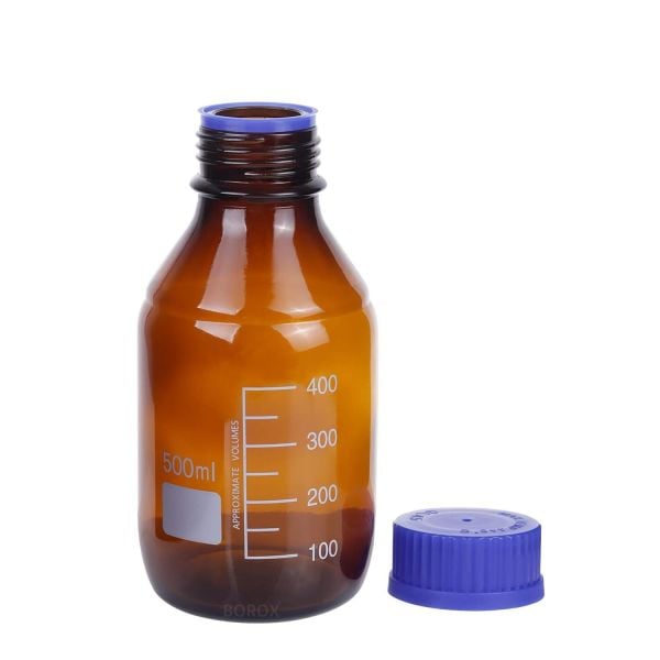 Borox Amber Cam Şişe 500 ml - Vida Kapaklı Boş Numune Şişesi - Otoklav Şişe - 16 Adet Toptan