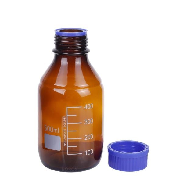 Borox Amber Cam Şişe 500 ml - Vida Kapaklı Boş Numune Şişesi - Otoklav Şişe - 16 Adet Toptan
