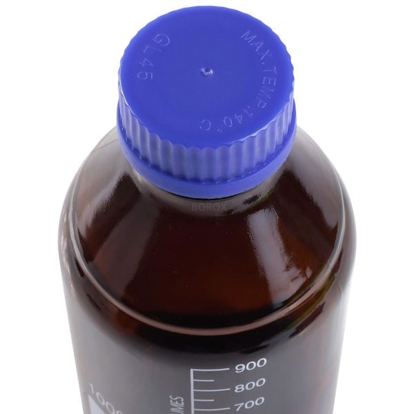 Borox Amber Cam Şişe 1000 ml - Vida Kapaklı Boş Numune Şişesi - Otoklav Şişe - 12 Adet Toptan
