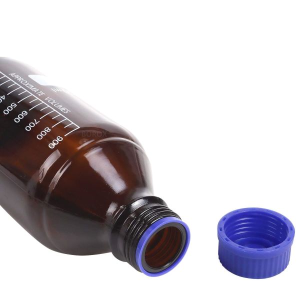 Borox Amber Cam Şişe 1000 ml - Vida Kapaklı Boş Numune Şişesi - Otoklav Şişe - 12 Adet Toptan