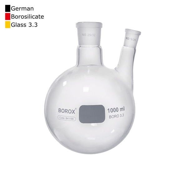 Borox Cam Balon 1000ml - Dibi Yuvarlak Şilifli - İki Boyunlu