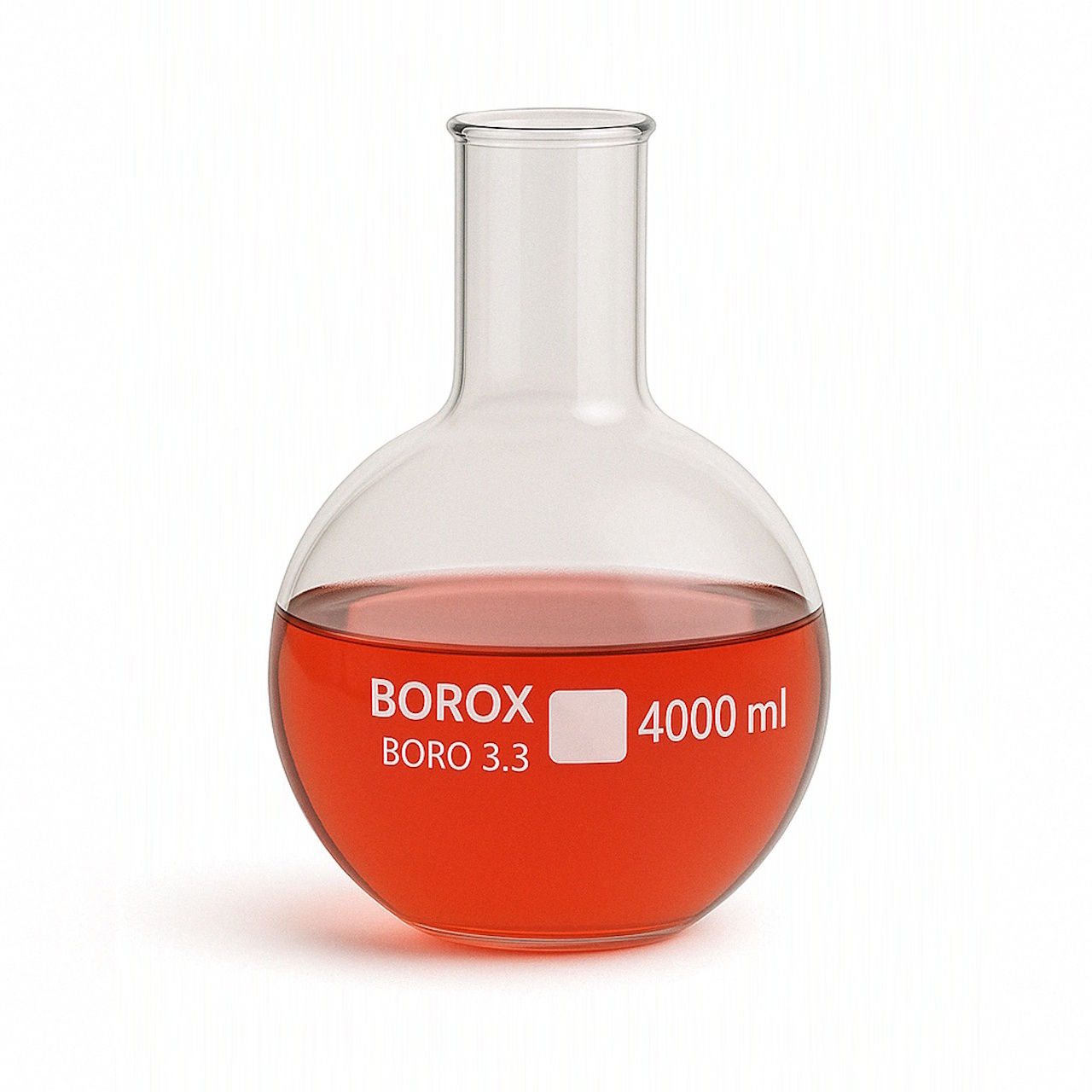 Borox Cam Balon 4000 ml - Dibi Düz - Şilifsiz Deney Balonu