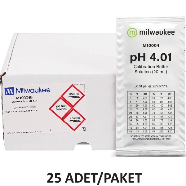 Milwaukee M10004B pH Kalibrasyon Tampon Çözeltisi pH 4.01 - 25adet/Paket