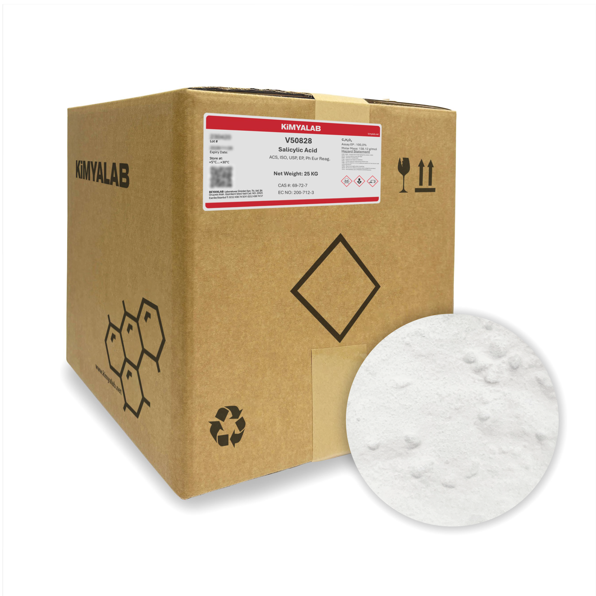 Kimyalab Salisilik Asit - Salicylic Acid USP - 25 Kg-Koli Toptan