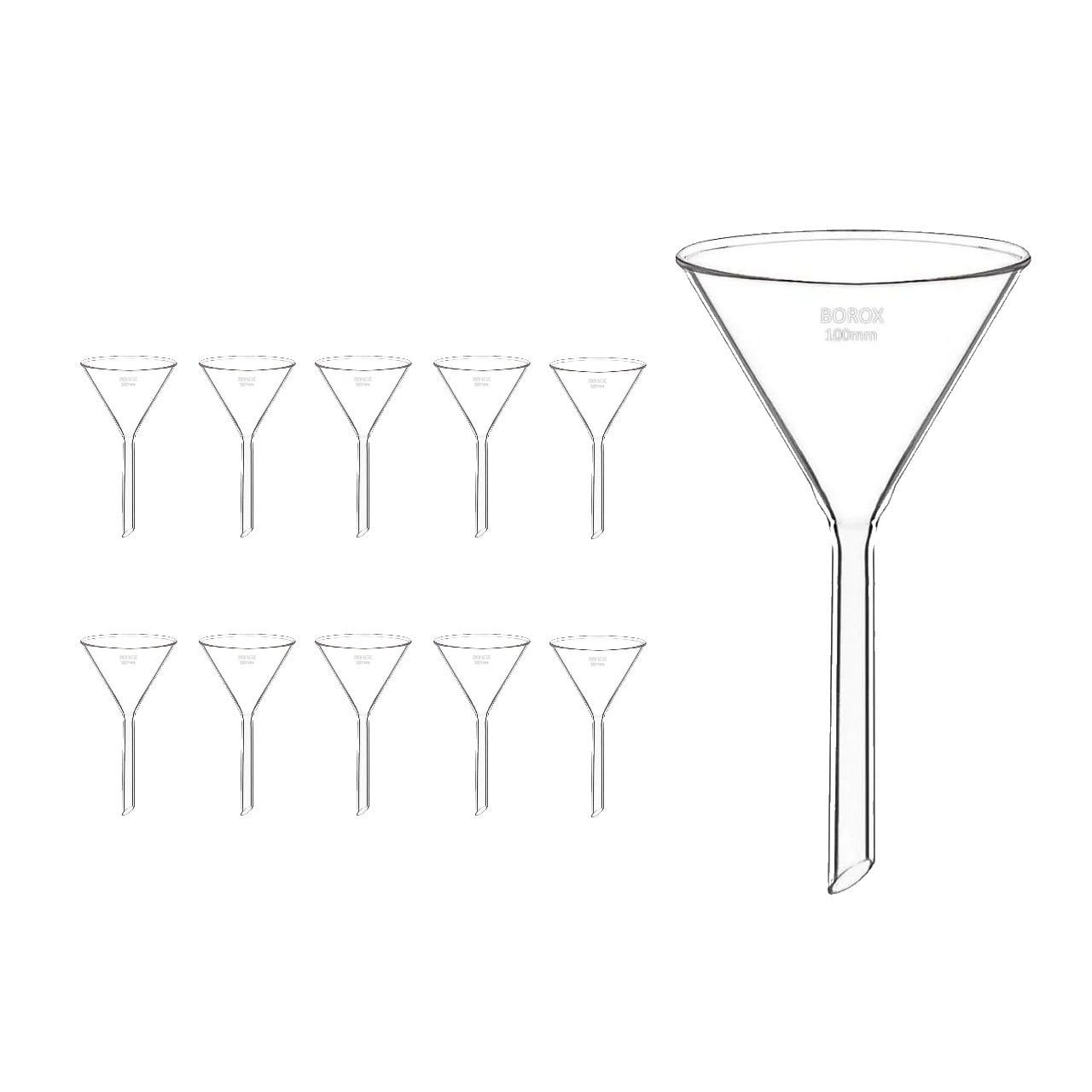 Borox Cam Huni 100 mm - Kısa Saplı Laboratuvar Huni - 10 Adet Toptan