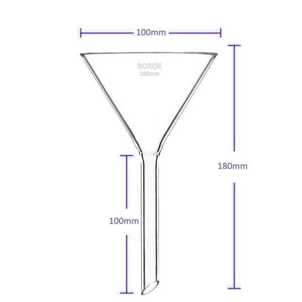 Borox Cam Huni 100 mm - Kısa Saplı Laboratuvar Huni - 10 Adet Toptan
