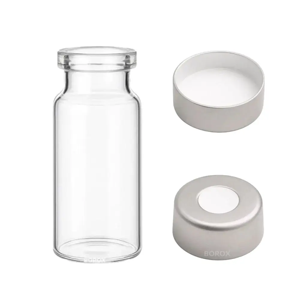 Borox Kapaklı Cam Şişe 10ml - Crimp Vial ND20 - Şeffaf - Dibi Düz - 100 Adet/Paket