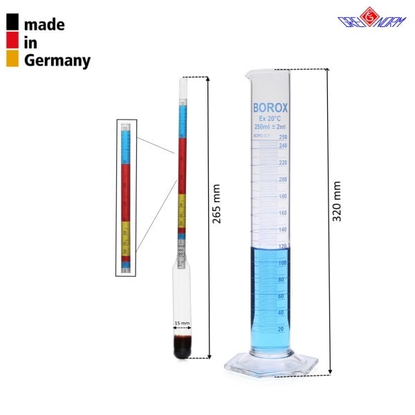 Greinorm Alkolmetre Renkli - Alkol Ölçer + 250ml Cam Mezür