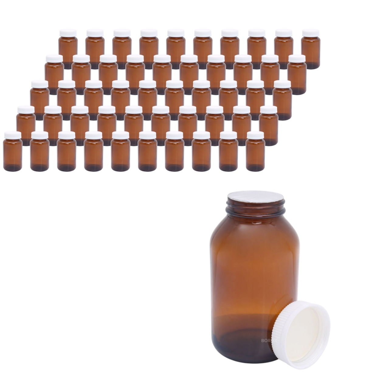 Borox Amber Cam Şişe 300ml - Bastır Aç Kapaklı Şişe 50 Adet Toptan