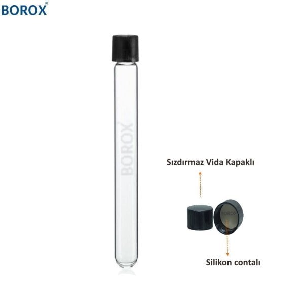 Borox Cam Deney Tüpü 16x100 mm - Kapaklı Test Tüpü 100 Adet