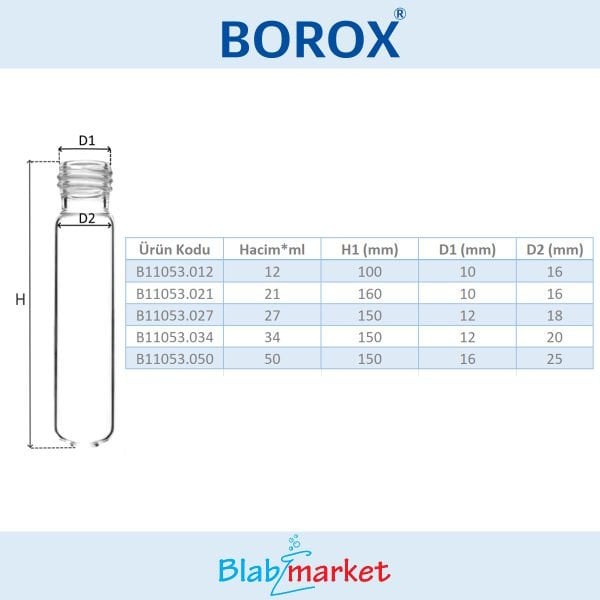 Borox Cam Deney Tüpü 16x100 mm - Kapaklı Test Tüpü 100 Adet