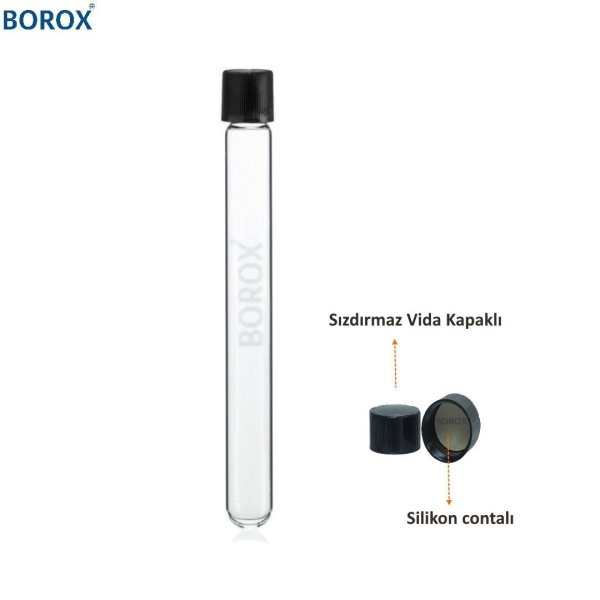 Borox Cam Deney Tüpü 18x150 mm - Kapaklı Test Tüpü 100 Adet