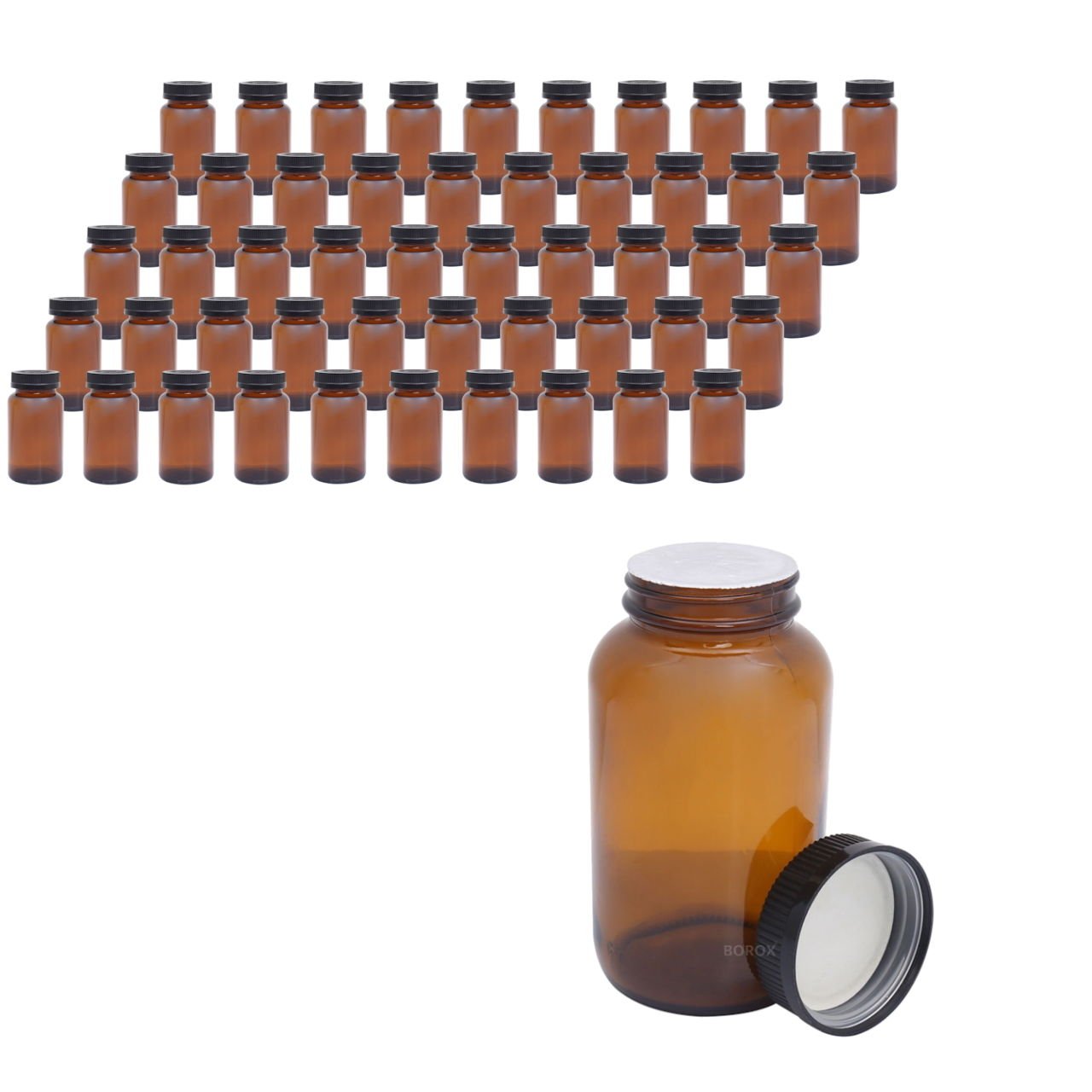 Borox Amber Cam Şişe 300 ml - Bastır Aç Kapaklı Şişe 50 Adet Toptan