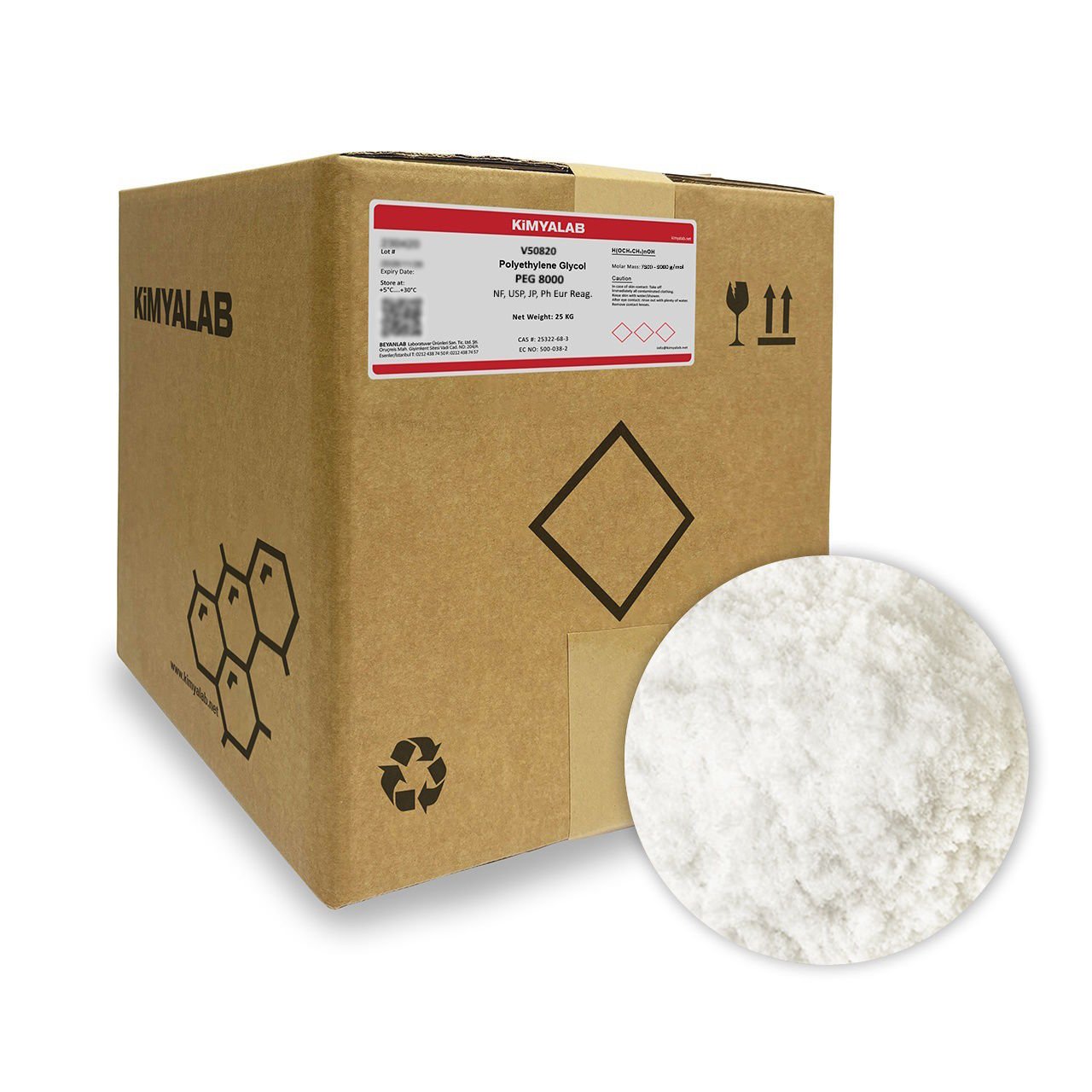 Kimyalab Polietilen Glikol - Polietilen Glikol 8000 - Polyethylene Glycol PEG 8000 - 25 Kg-Koli Toptan