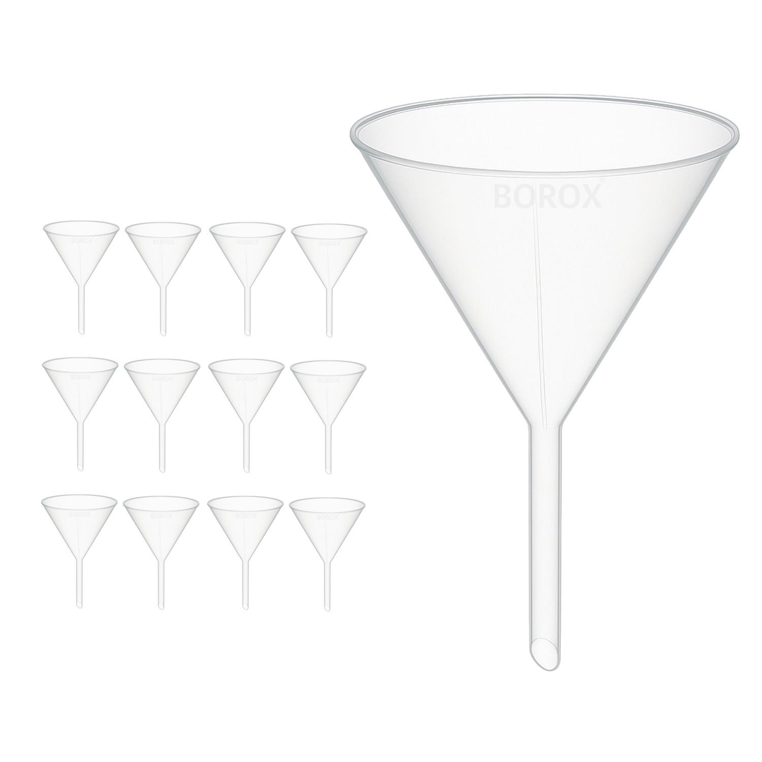 Borox Plastik Huni 150mm - Laboratuvar Hunisi - Uzun Saplı - 12 Adet/Toptan