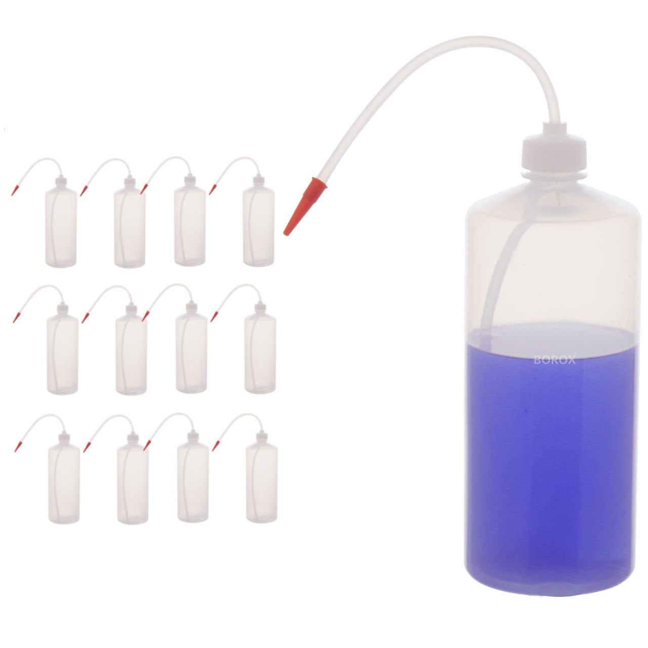 Borox Piset 1000 ml - Renkli Yıkama Şişesi - Şeffaf - PE Plastik Uzun Form - 12Adet/Toptan