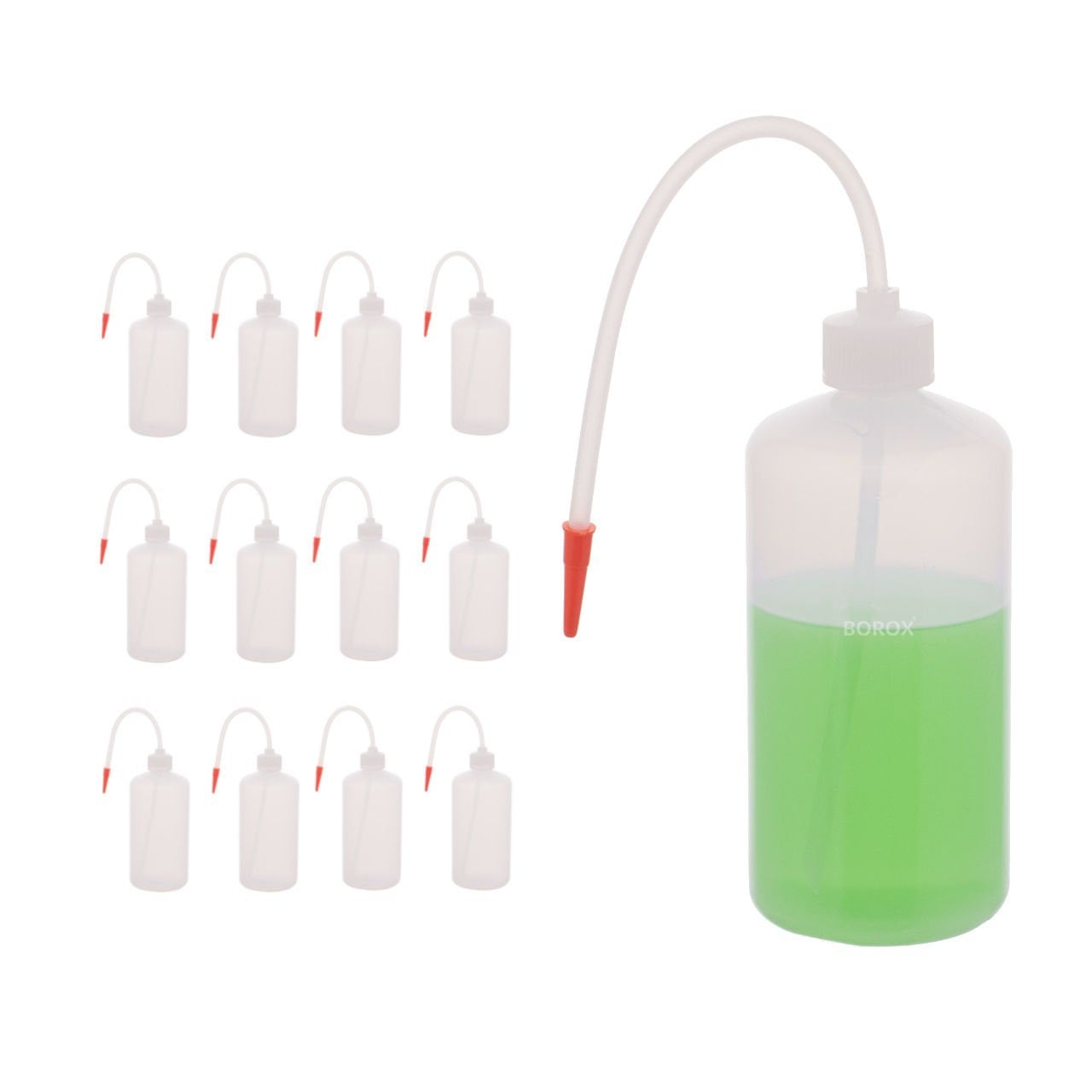 Borox Piset 500 ml - Renkli Yıkama Şişesi - Şeffaf - PE Plastik Uzun Form - 12 Adet/Toptan