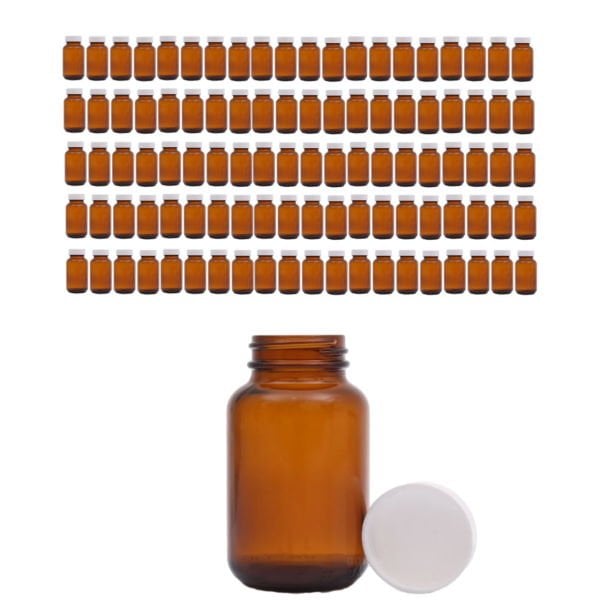 Borox Amber Cam Şişe 120 ml - Beyaz Kapaklı 120cc - 100 Adet Toptan