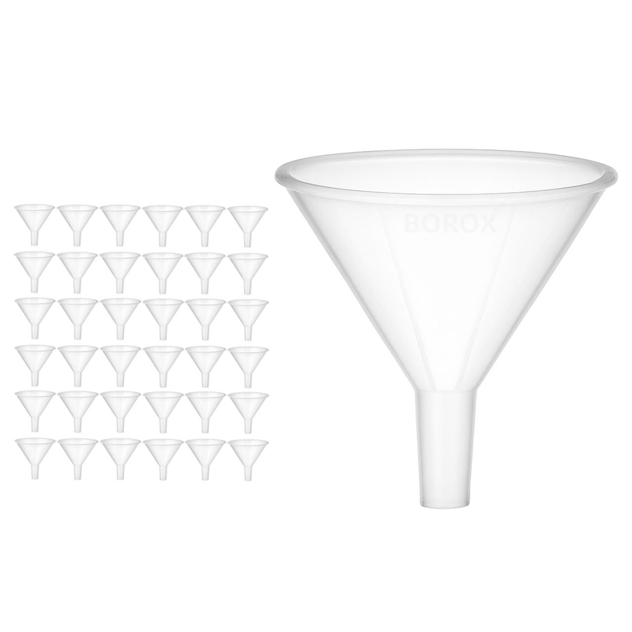 Borox Plastik Toz Huni 100mm - Laboratuvar Hunisi - Paralel Gövde - 36 Adet/Toptan