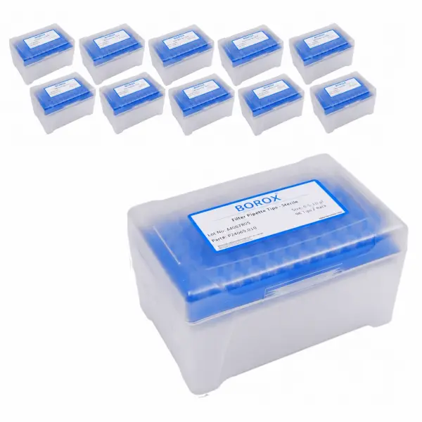 Borox Filtreli Pipet Ucu Steril 10 µl - Uzun Şeffaf - 10 Paket Toptan