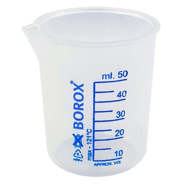 Borox Plastik Beher 50 ml - Ölçü Kabı - Mavi Skala - 12 Adet/Toptan