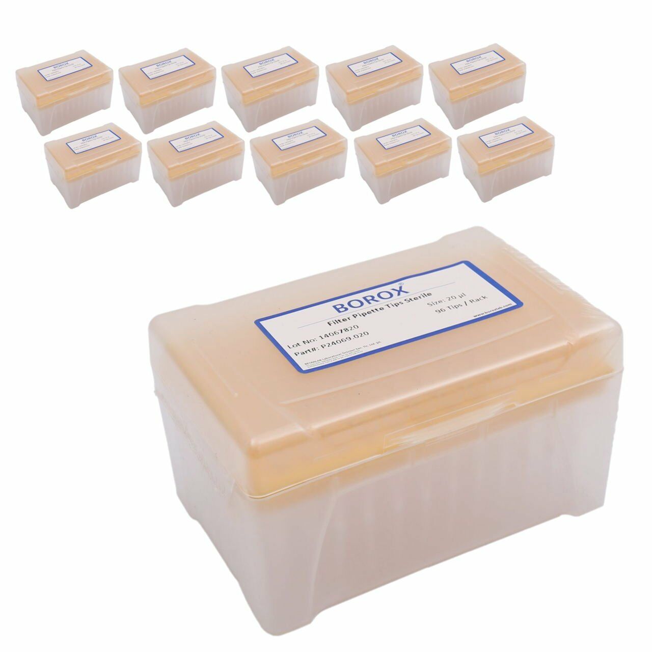 Borox Filtreli Pipet Ucu Steril 20 µl - Uzun Şeffaf - 10 Paket Toptan