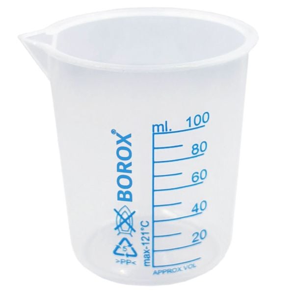 Borox Plastik Beher 100 ml - Ölçü Kabı - Mavi Skala - 12 Adet/Toptan