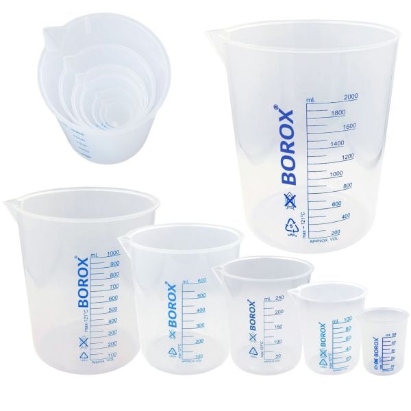 Borox Plastik Beher 250 ml - Ölçü Kabı - Mavi Skala - 12 Adet/Toptan