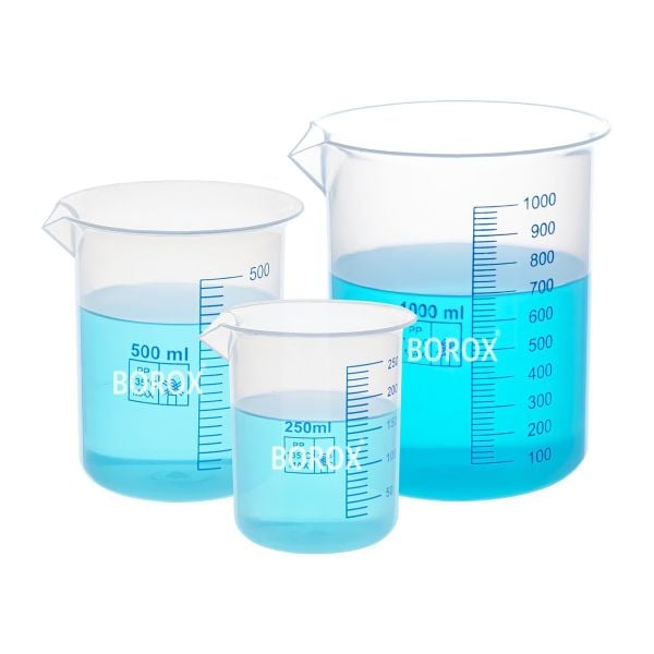 Borox Plastik Beher 250 ml - Ölçü Kabı - Mavi Skala - 12 Adet/Toptan