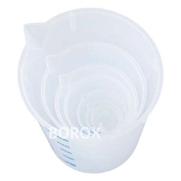 Borox Plastik Beher 250 ml - Ölçü Kabı - Mavi Skala - 12 Adet/Toptan