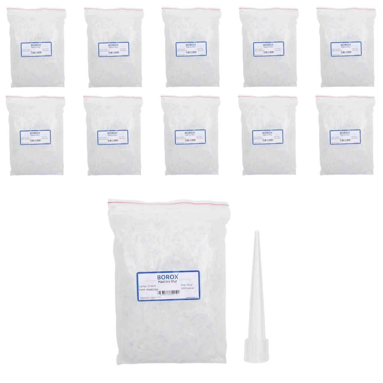 Borox Otomatik Pipet Ucu 10 µl Şeffaf - 10000 Adet Toptan