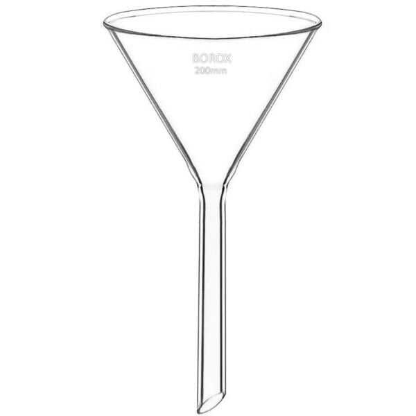 Borox Cam Huni 200 mm - Kısa Saplı Laboratuvar Huni