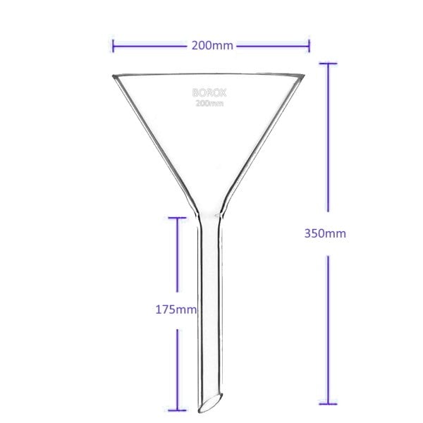 Borox Cam Huni 200 mm - Kısa Saplı Laboratuvar Huni