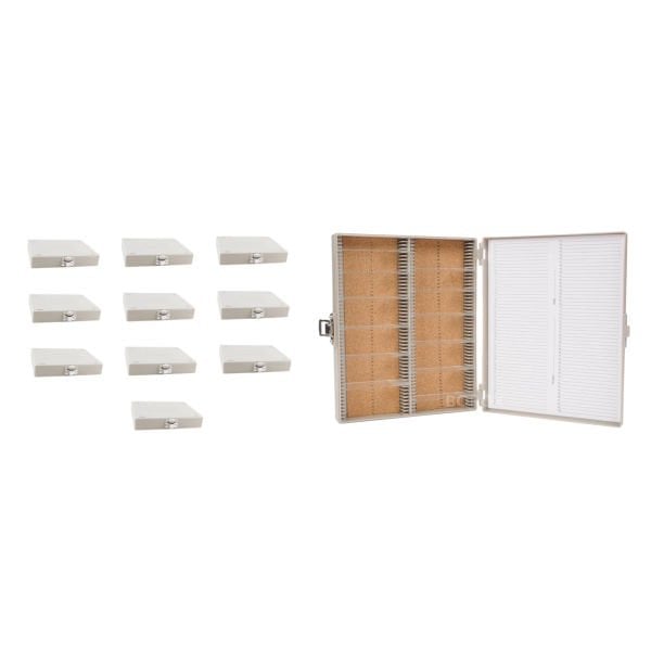 Borox Mikroskop Slide Saklama Kutusu - Mantar Tabanlı 100lü Slayt Kabı - Metal Kilitli - Beyaz - 10 Adet Toptan