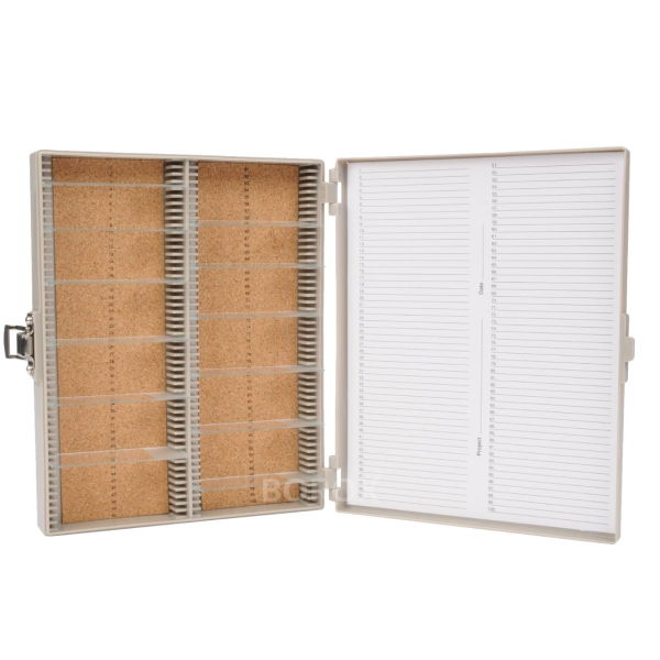 Borox Mikroskop Slide Saklama Kutusu - Mantar Tabanlı 100lü Slayt Kabı - Metal Kilitli - Beyaz - 10 Adet Toptan