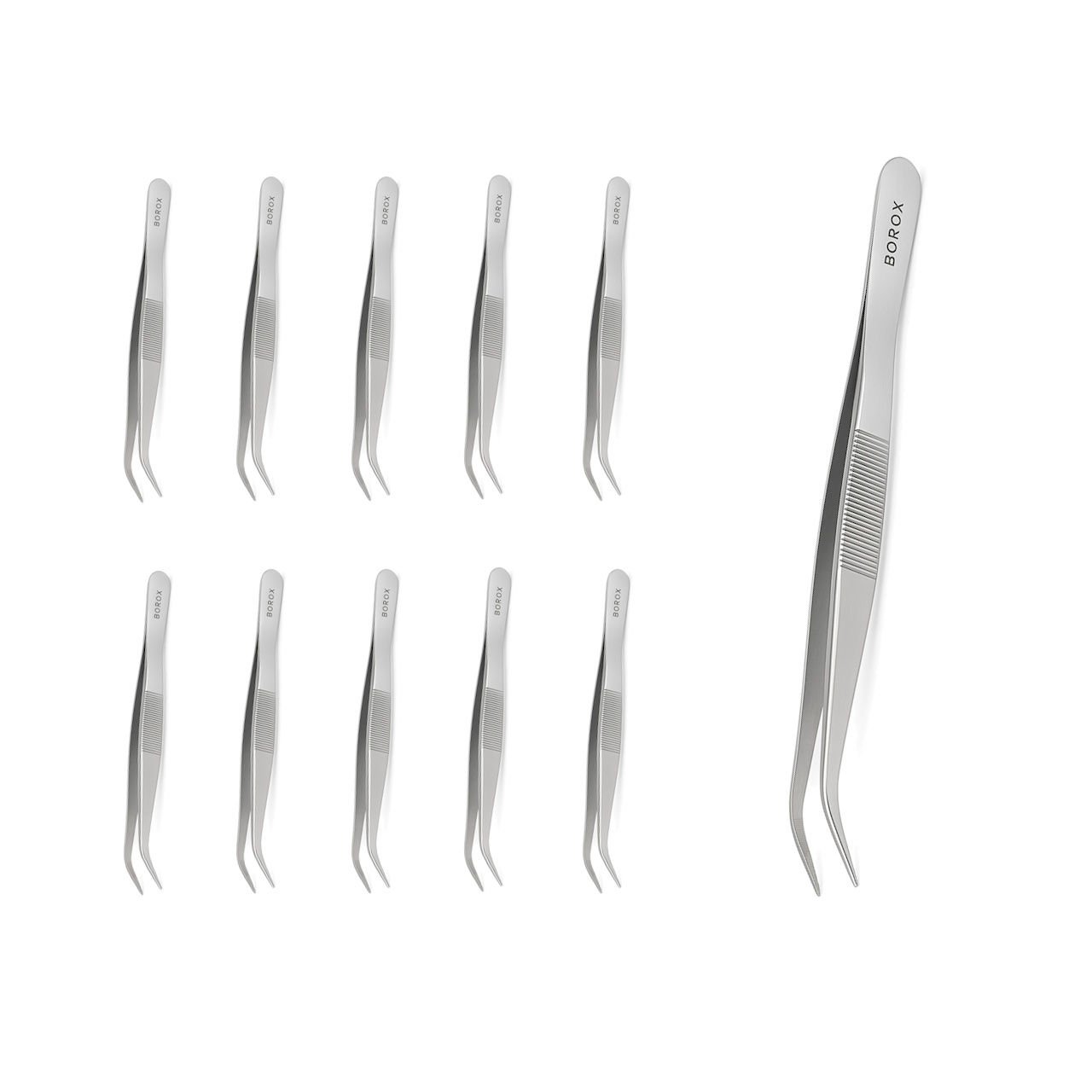 Borox Penset 16 cm Paslanmaz Çelik - Eğri Sivri Uçlu Cımbız - 10 Adet Toptan