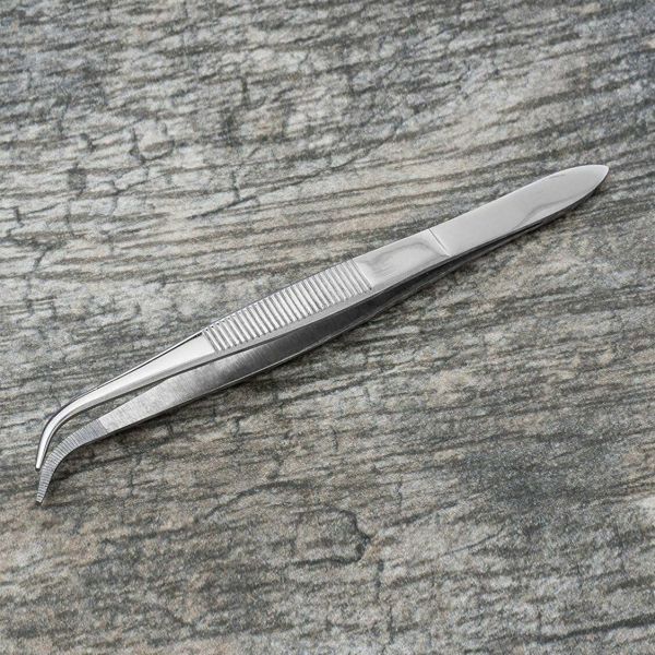 Borox Penset 16 cm Paslanmaz Çelik - Eğri Sivri Uçlu Cımbız - 10 Adet Toptan
