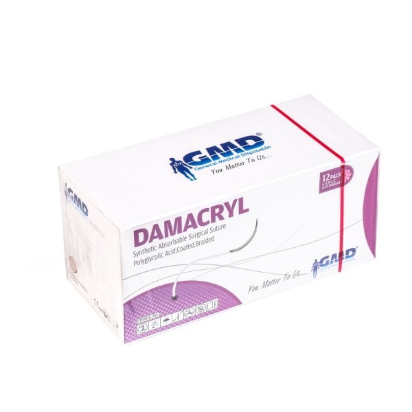 Damacryl Emilebilir Cerrahi Sütür - PGA İplik - USP: 1-100cm - 1/2 Daire 40 mm - Yuvarlak İğne