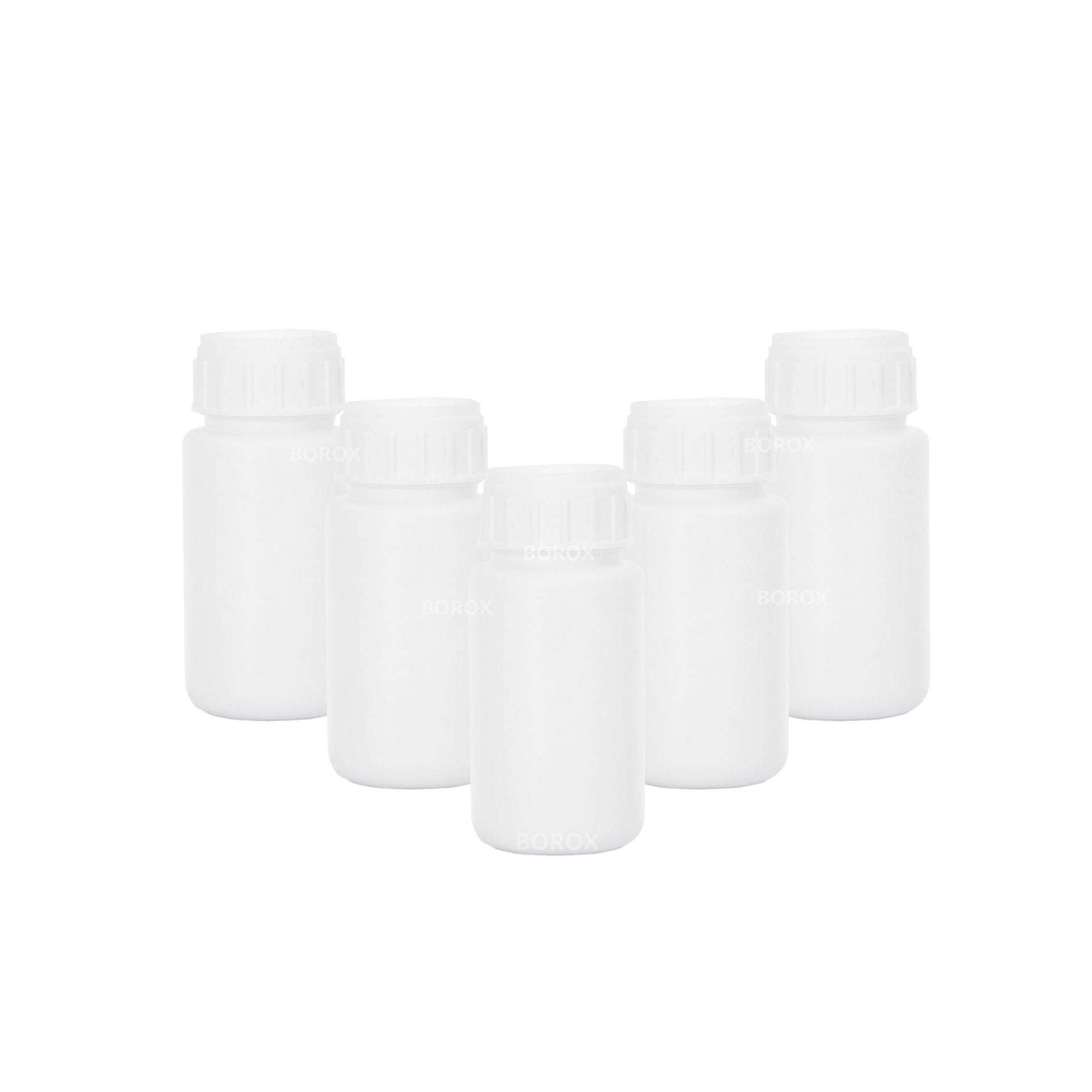 Borox Plastik Yuvarlak Şişe 100 ml - Beyaz Kapaklı 5 Adet