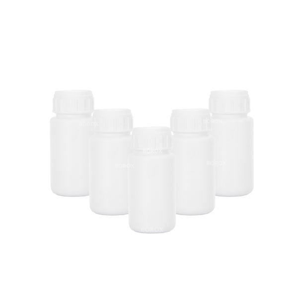 Borox Plastik Yuvarlak Şişe 100 ml - Beyaz Kapaklı 5 Adet