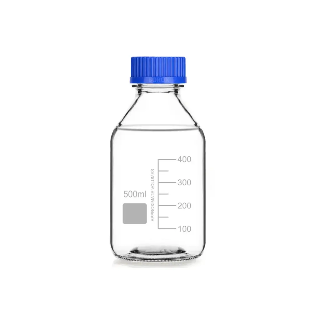 Borox Cam Şişe 500 ml - Vida Kapaklı Boş Numune Şişesi - Otoklav Şişe