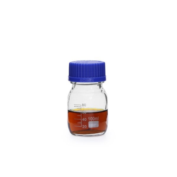 Borox Cam Şişe 100 ml - Vida Kapaklı Boş Numune Şişesi - Otoklav Şişe