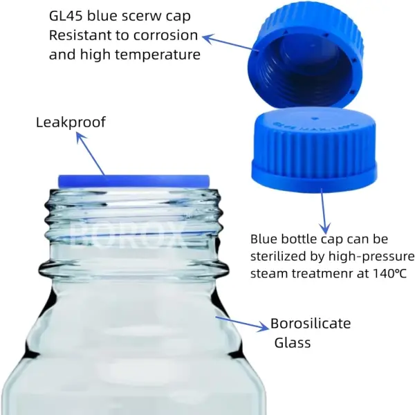 Borox Cam Şişe 100 ml - Vida Kapaklı Boş Numune Şişesi - Otoklav Şişe