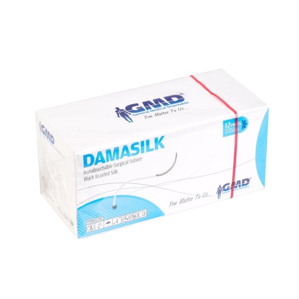 Damasilk Cerrahi Sütür - Emilmeyen Dikiş İpliği - İpek İplik - USP:4-0 - 75 cm - 3/8 Daire 18 mm - Ters Keskin İğne