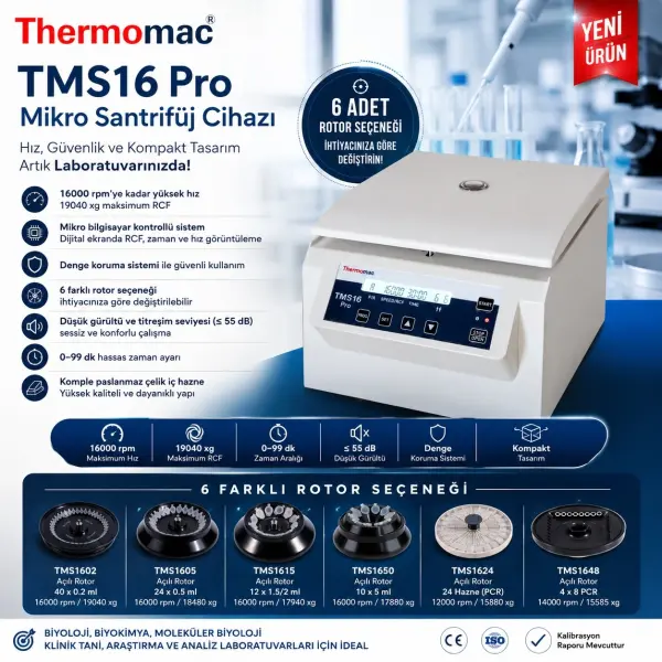 Thermomac TMS16 Pro 4x8PCR - Masaüstü Mikro Santrifüj Cihazı 16000rpm