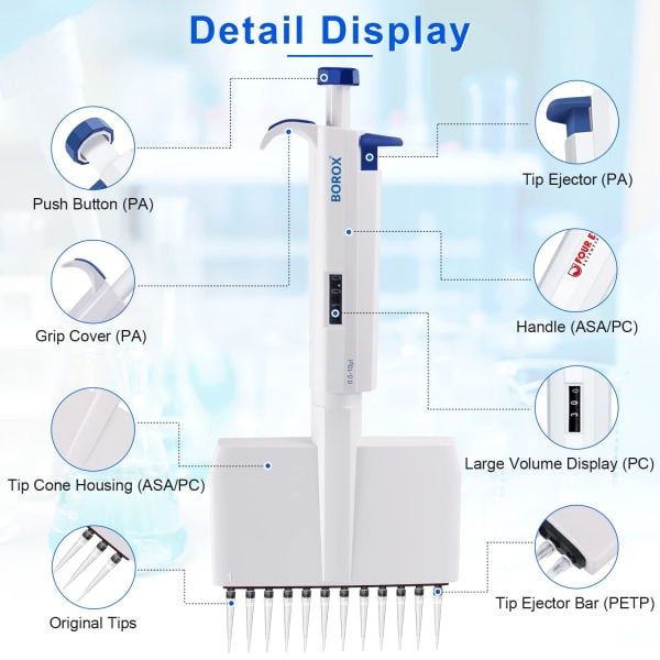 Borox Otomatik Pipet 12 Kanallı 5 - 50 µl Dijital Mikropipet