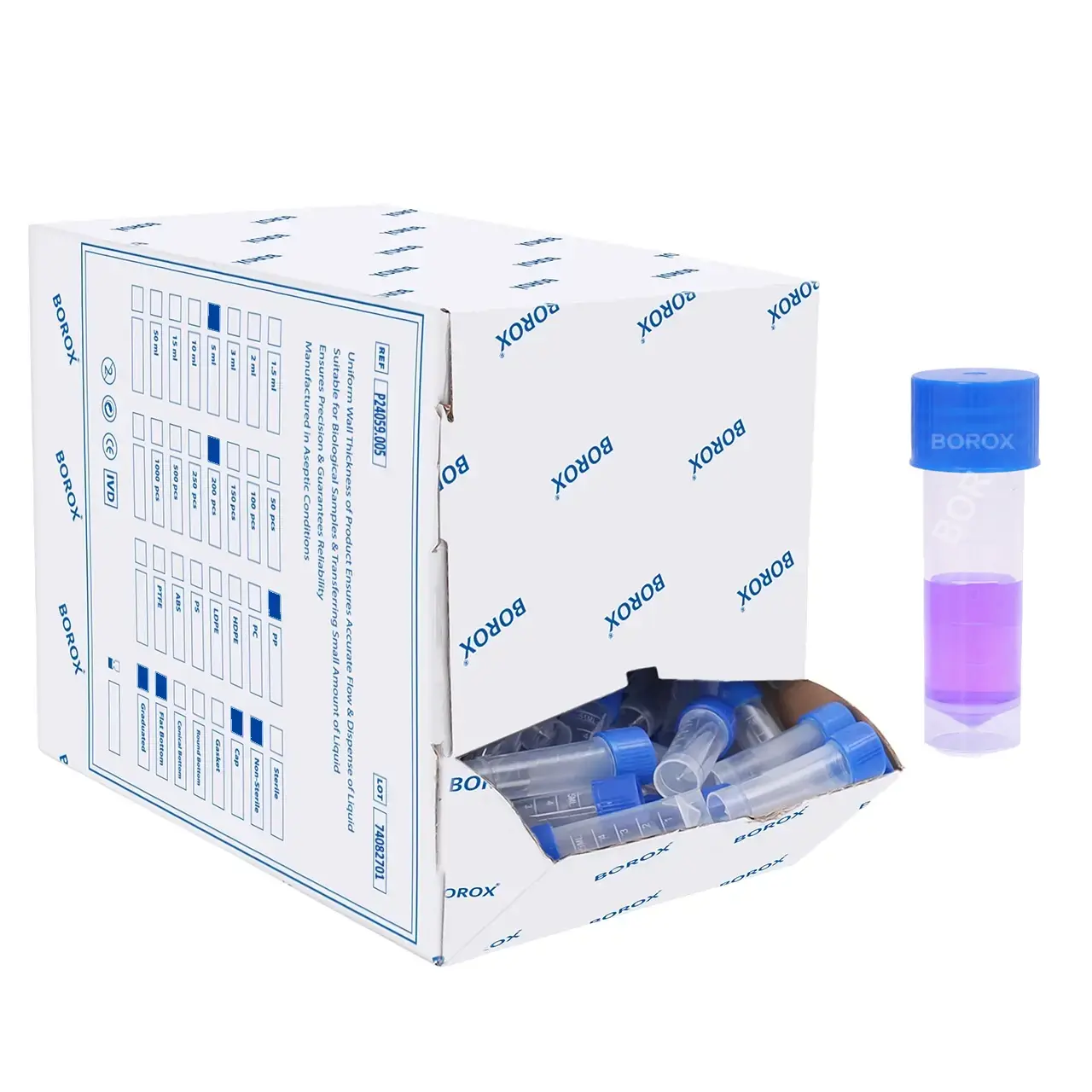 Cryo Tüp 5ml - Dıştan Vidalı Ayaklı Dibi Düz Nonsteril 200lü