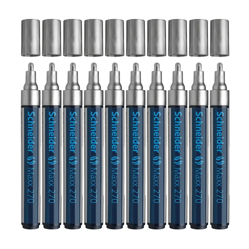 Schneider Maxx 270 Asetat Kalemi Gümüş - 1-3mm - Boya Markörü - Cam Kalemi 10 Adet Toptan